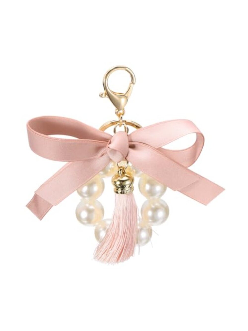 PU Leather Tassel Keychain Pearl Charm for Purse Bag Car Keyring